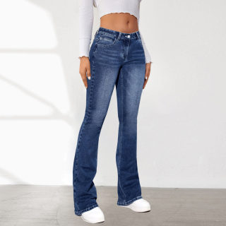 Washed Slim-Fit Flared Jeans for Office Wear 4
