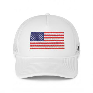 Adidas Trucker Hat with Embroidered American Flag, Mesh Back