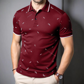 Men's Feather Print Lapel Polo Shirt | Large Size Trend 3
