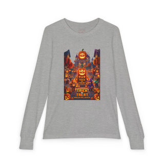 Jack-O'-Lantern Halloween Street Scene Long Sleeve Kids Tee 7