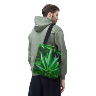 Green Cannabis Leaf Tote Bag | All-Over Print Hemp Plant Design 91