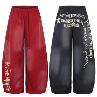 Letter Print Wide Leg Sweatpants | Drawstring Cuff Sporty Dance 5