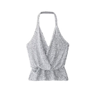 Spicy Girl Pleated Bead Halter Neck Top