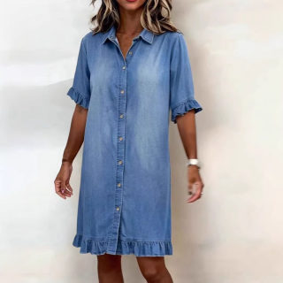 Loose Shirt-Style Denim Dress