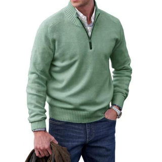 Men's Zip Stand-Up Collar Wool Sweater | Warm Pullover