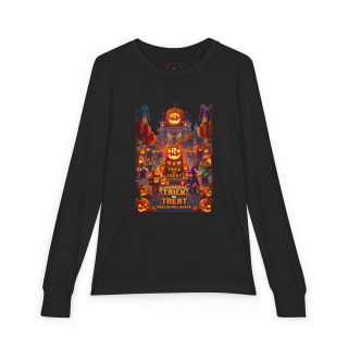 Jack-O'-Lantern Halloween Street Scene Long Sleeve Kids Tee 5