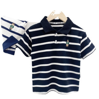 Girls' turn-down collar T-shirt — striped kids' top 5