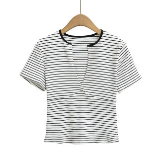 Sexy Deep V-Neck Striped T-Shirt | Women's Short Sleeve 3