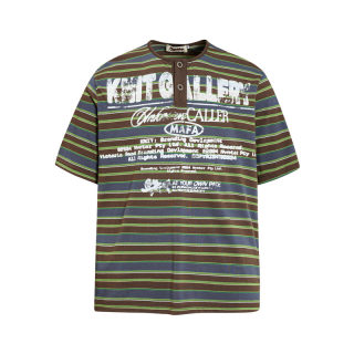 Contrast Striped Henley Collar T-Shirt