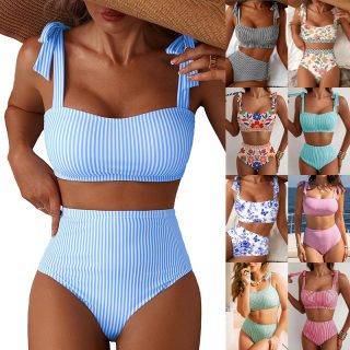 Striped bikini set (high-waisted)
