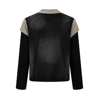 Hammer Letter Print Fake Two-Piece Long Sleeve Shirt | American Retro 4