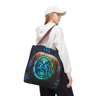 Cyber Pumpkin Skull Tote Bag | Neon Sci-Fi Halloween Tote 66