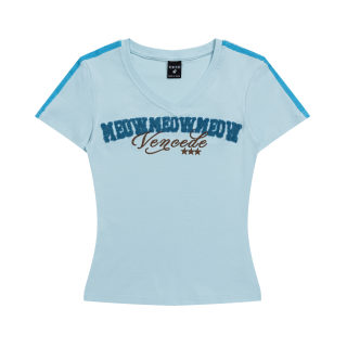 Embroidered Letter V-Neck T-Shirt for Women 2