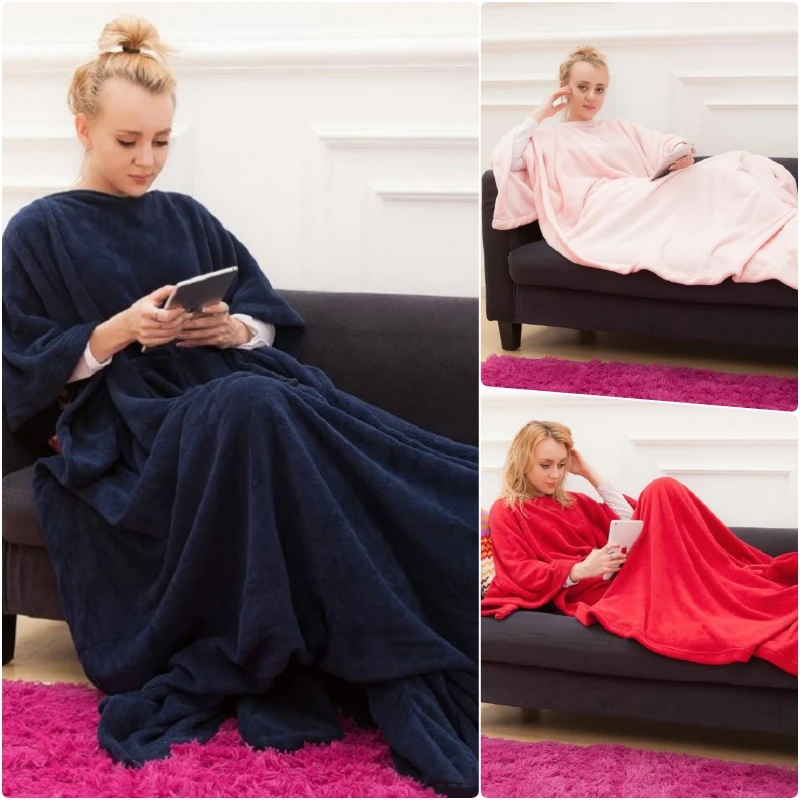 Hooded Pocket TV Blanket, Warm Soft Coral Fleece