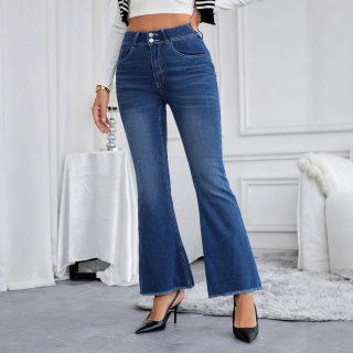 Women's High-Waisted Skinny Flared Jeans | Embroidery & Frayed Hem 2