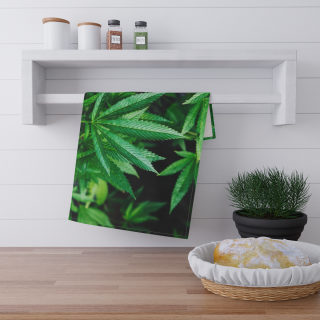 Cannabis Leaf Tea Towel | Kitchen Towel, Herb Botanical Print