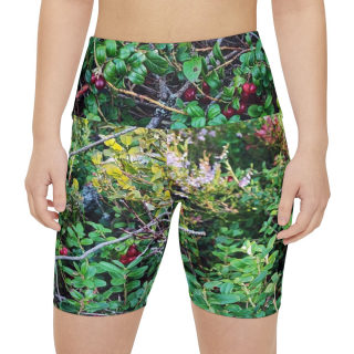 Wild Cranberry Bush Women's Workout Shorts | Nature Botanical Print 3