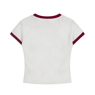 Color-Block V-Neck Letter Print Crop Top | Slim-Fit Casual 2