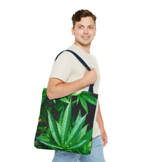 Green Cannabis Leaf Tote Bag | All-Over Print Hemp Plant Design 45