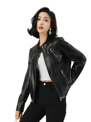Women's Slim Fit Leather Jacket | Embroidered Detail 6