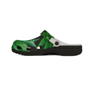 Green tropical leaf print clog shoes 11