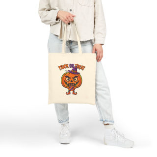 Jack-o'-Lantern Witch Pumpkin Tote Bag | Halloween Trick or Treat Canvas Tote 12