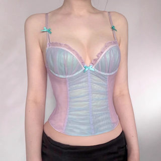 Girly Mesh Splicing V-Neck Backless Crop Top | Sexy Sheer Design 5