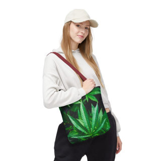 Green Cannabis Leaf Tote Bag | All-Over Print Hemp Plant Design 64