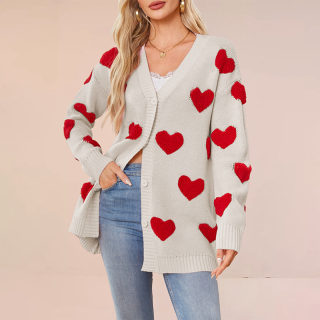 Love Knit Cardigan | V-Neck Button Mid-Length Jacket for Women