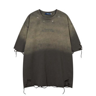 Washed Distressed Embroidered T-Shirt with Holes | American Vintage