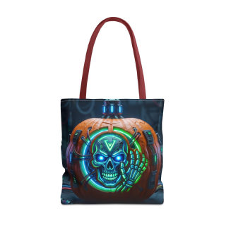 Cyber Pumpkin Skull Tote Bag | Neon Sci-Fi Halloween Tote 6