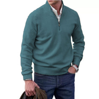 Men's Zip Stand-Up Collar Wool Sweater | Warm Pullover 2