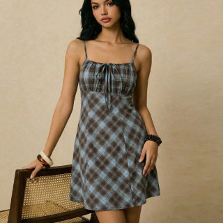 Slimming Plaid Dress | One-Shoulder Short 6
