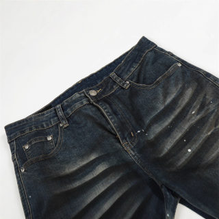 Men's Cat-Whisker Distressed Splatter-Paint Jeans 2