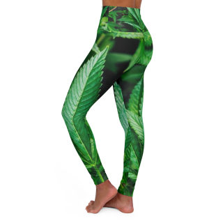 Green Cannabis Leaf High-Waist Leggings | Yoga Leggings 3