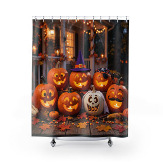 Jack-o'-Lantern Pumpkin Porch Halloween Shower Curtain | Spooky Fall Decor 2