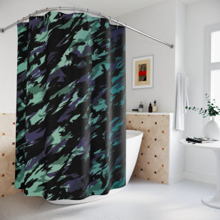 Abstract Teal Black Camo Shower Curtain | Modern Watercolor Bathroom Decor 4