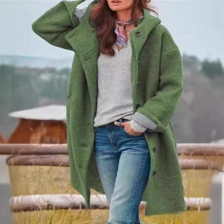 Fashionable Women's Wool Coat, Solid Color with Hood 3