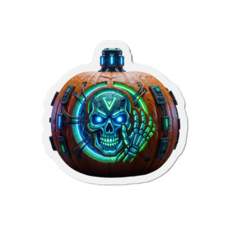 Neon Cyber Skull Pumpkin Die-Cut Magnet | Halloween Techpunk Sticker Magnet 2