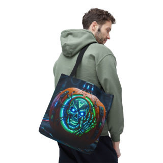 Cyber Pumpkin Skull Tote Bag | Neon Sci-Fi Halloween Tote 77