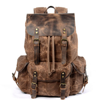 Men's Oil Wax Canvas Backpack | Computer & School Retro Drawstring Bag