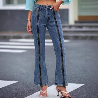 Zip-Detail Slimming Micro-Flare Jeans