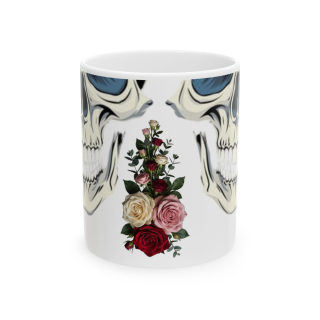 Skull and Roses Ceramic Mug | Floral Skull Coffee Mug 3