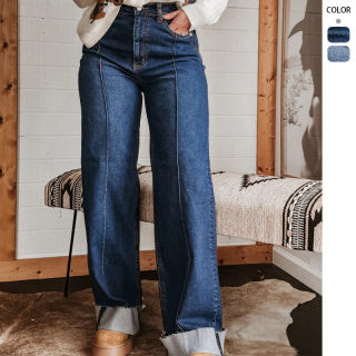 Women's High-Waist Slimming Cuffed Straight-Leg Jeans