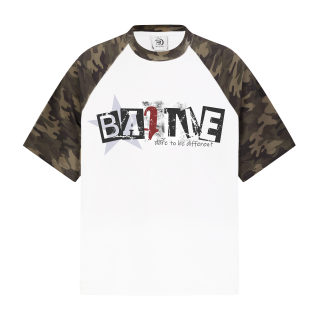 Camo Raglan Sleeve T-Shirt with Trendy Letter Print