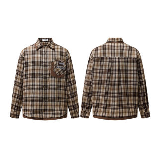 Brown Plaid Shirt for Men and Women | Loose Casual Long-Sleeve Blouse Jacket 4