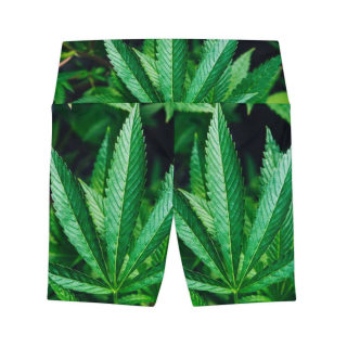 Green Cannabis Leaf Pattern Women's Workout Shorts | All-Over Print 2