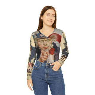 Uncle Sam Pointing Vintage Recruit Poster Long Sleeve V-neck Shirt