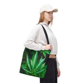 Green Cannabis Leaf Tote Bag | All-Over Print Hemp Plant Design 62