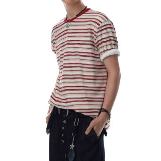Round Neck Striped Short Sleeve T-Shirt 4